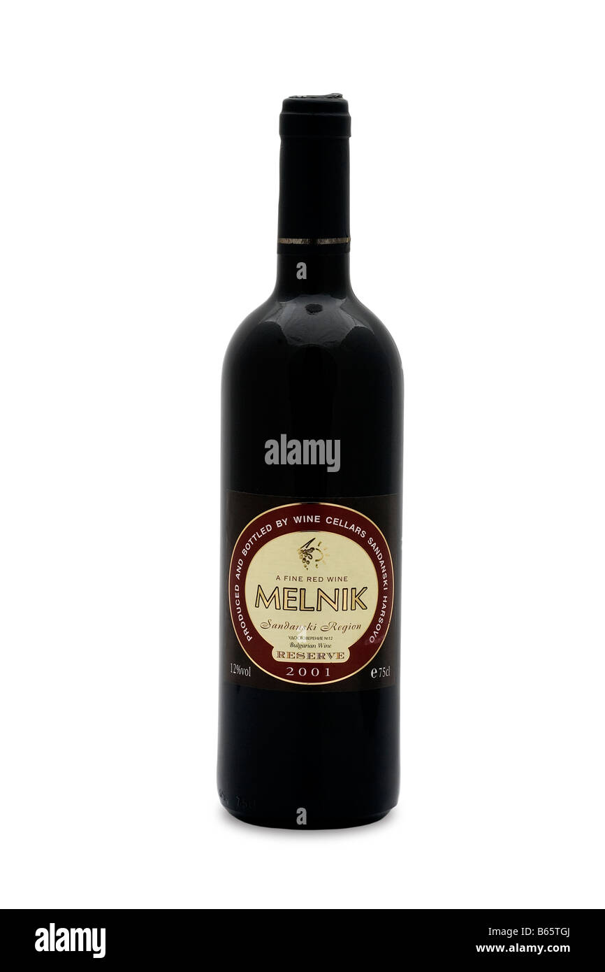 feine rote Bulgarien Wein Melnik Sandanski Region Harsovo 2001 dunkle rubinrote Farbe kräftigen Geschmack Nachgeschmack Stockfoto