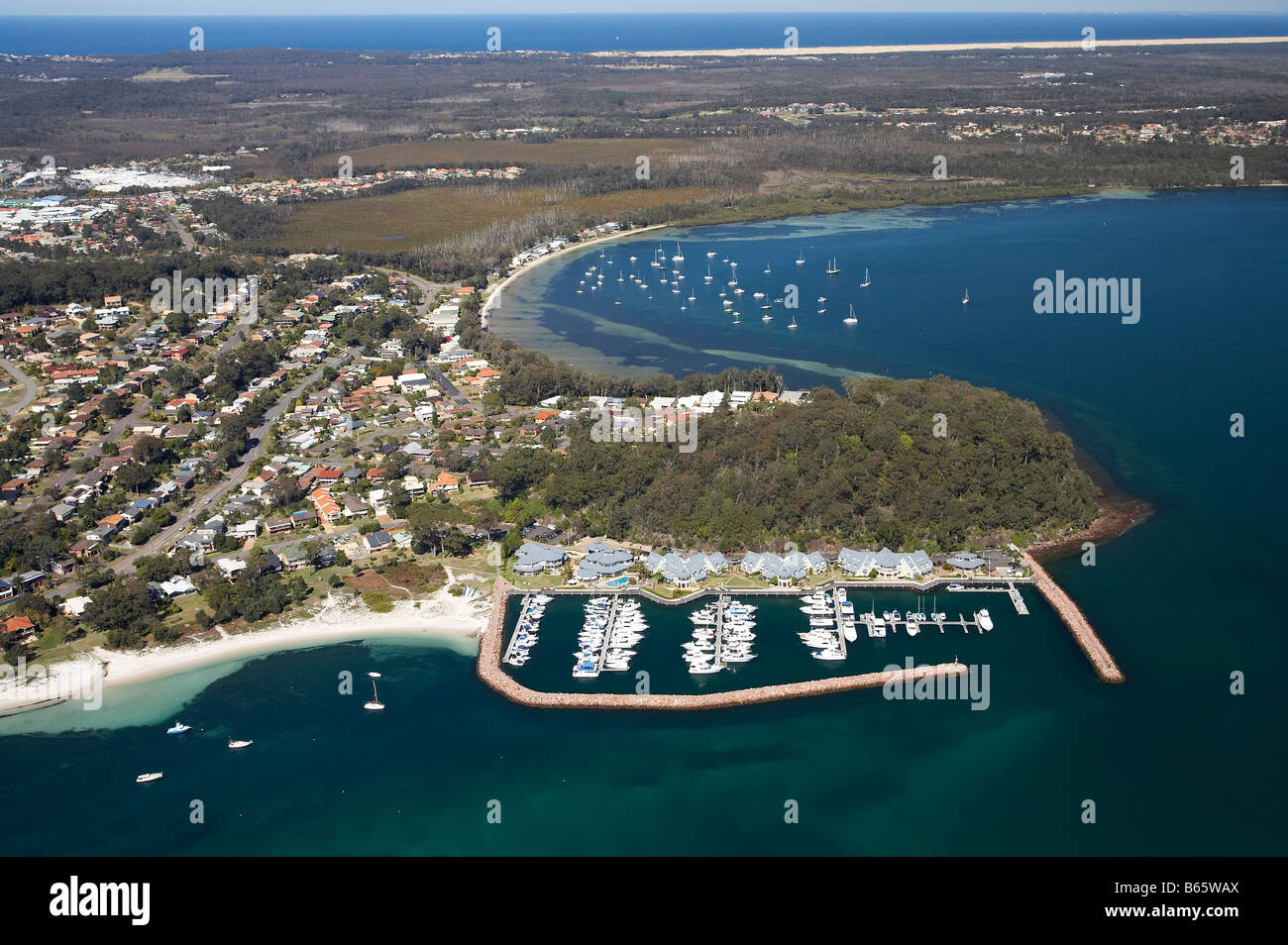 Marina und Peppers Anchorage Hotel Corlette Punkt Corlette und Salamander Bay Abstand Port Stephens New South Wales Australien Stockfoto