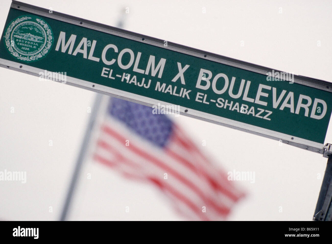 Boston USA Malcolm X Boulevard Zeichen in Roxbury Stockfoto