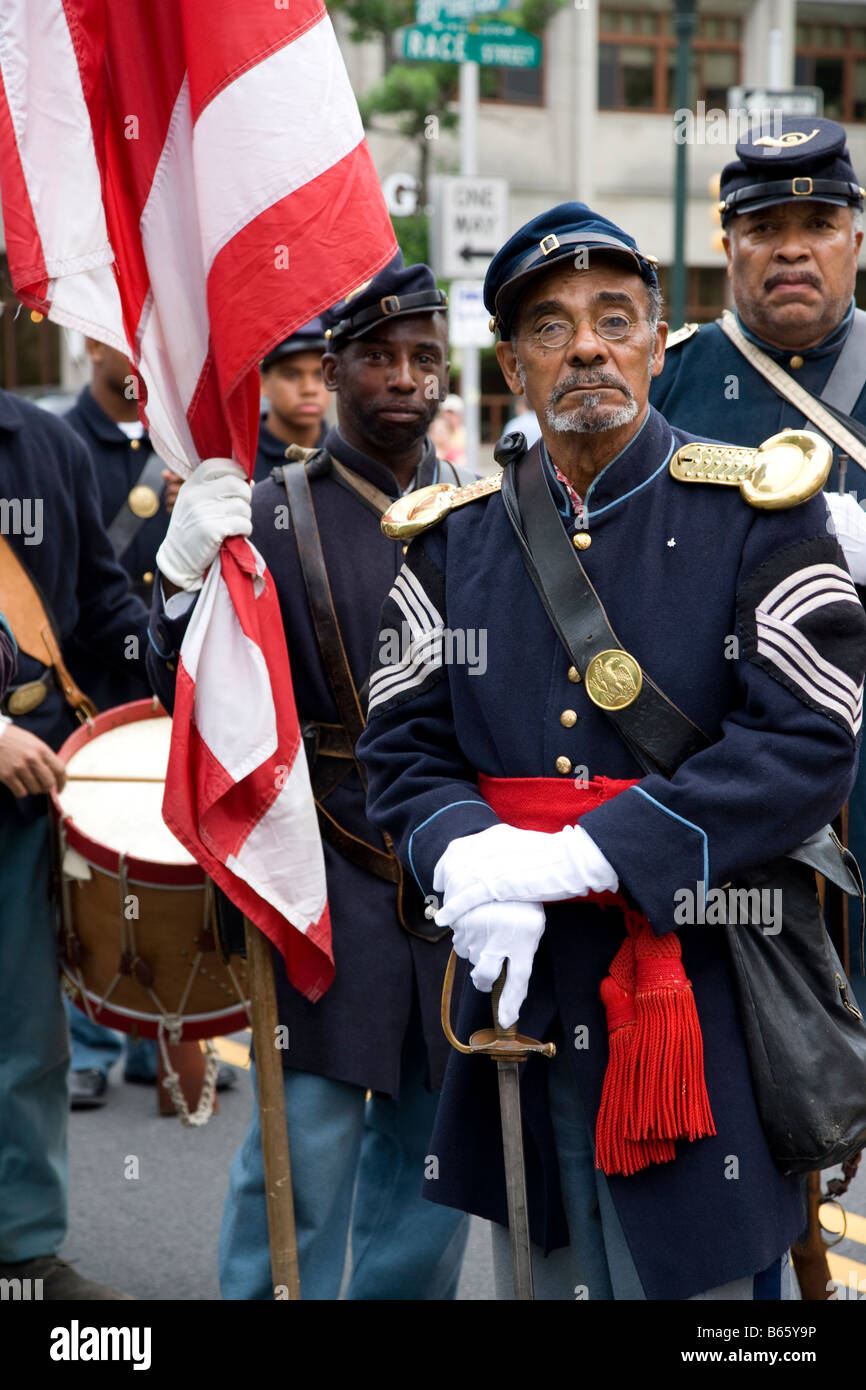 African-American Unionssoldaten in der 4. Juli Parade Stockfoto