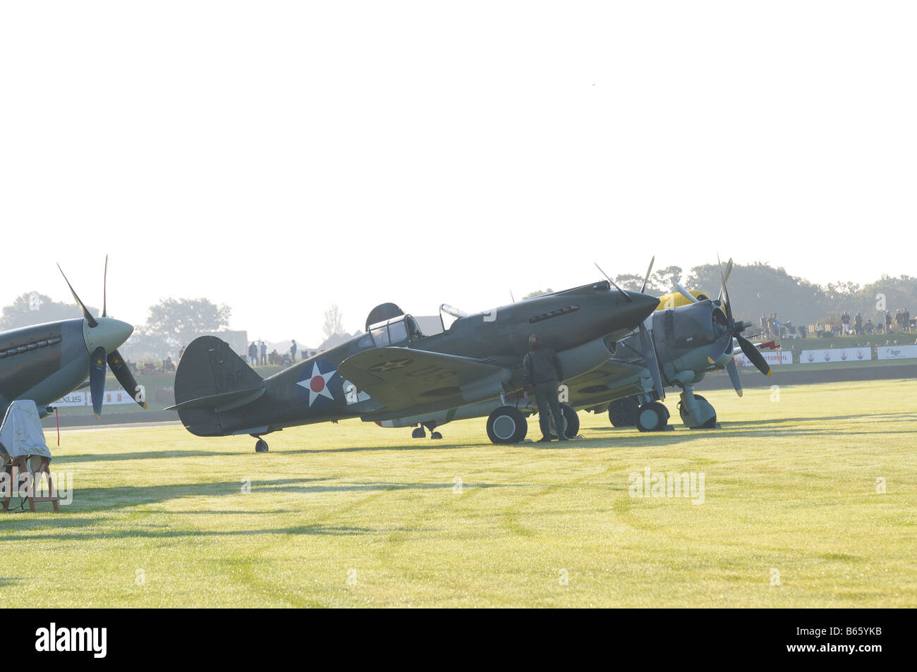 Curtiss P40B Warhawk Kittyhawk 1941 unter einer Reihe von anderen ww2-Flugzeuge Stockfoto