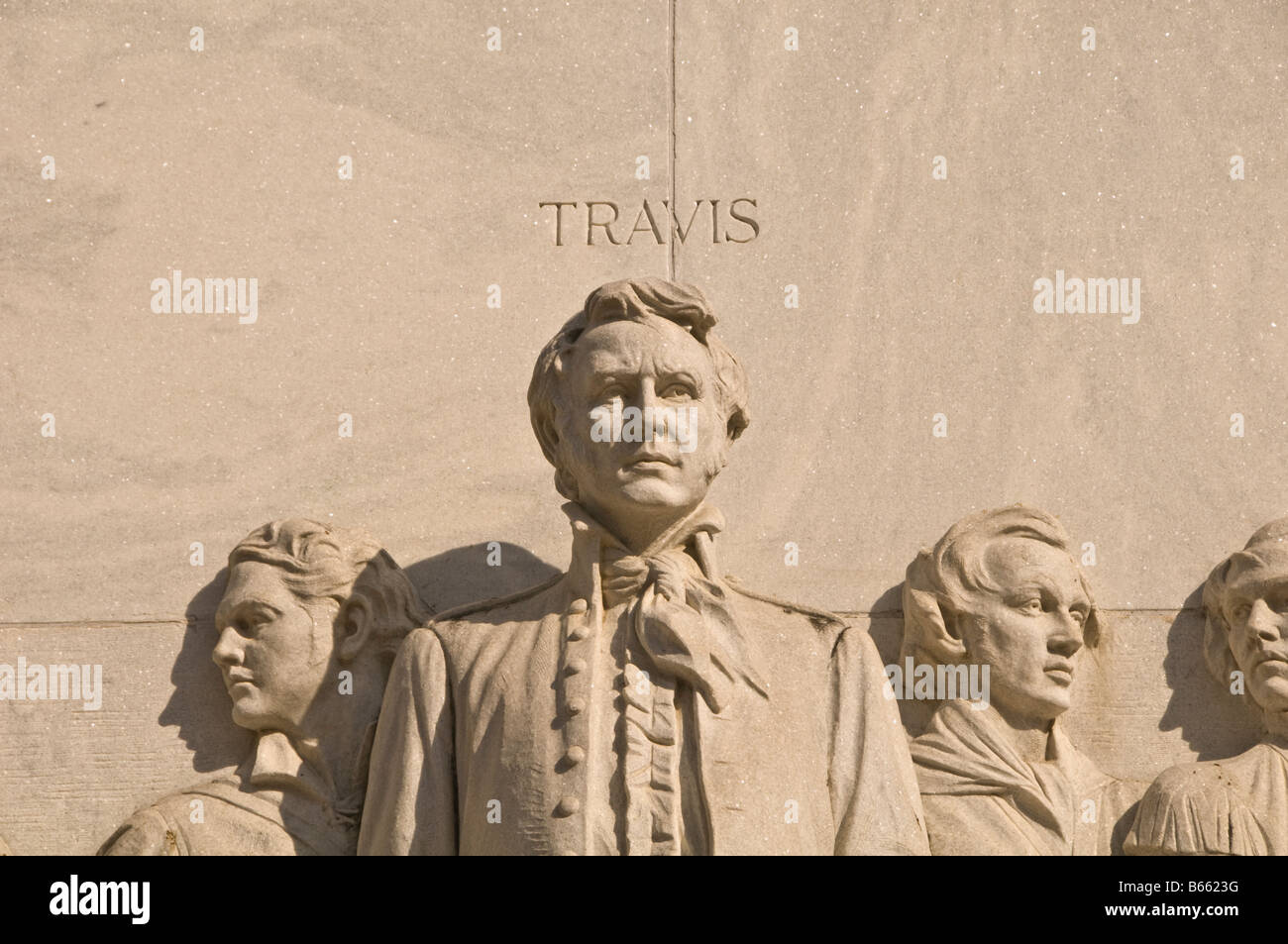 Wiliiam B Travis Skulptur Alamo Kommandant Opfergeist Alamo Helden Denkmal The Alamo Kenotaph Alamo Plaza San Antonio Stockfoto
