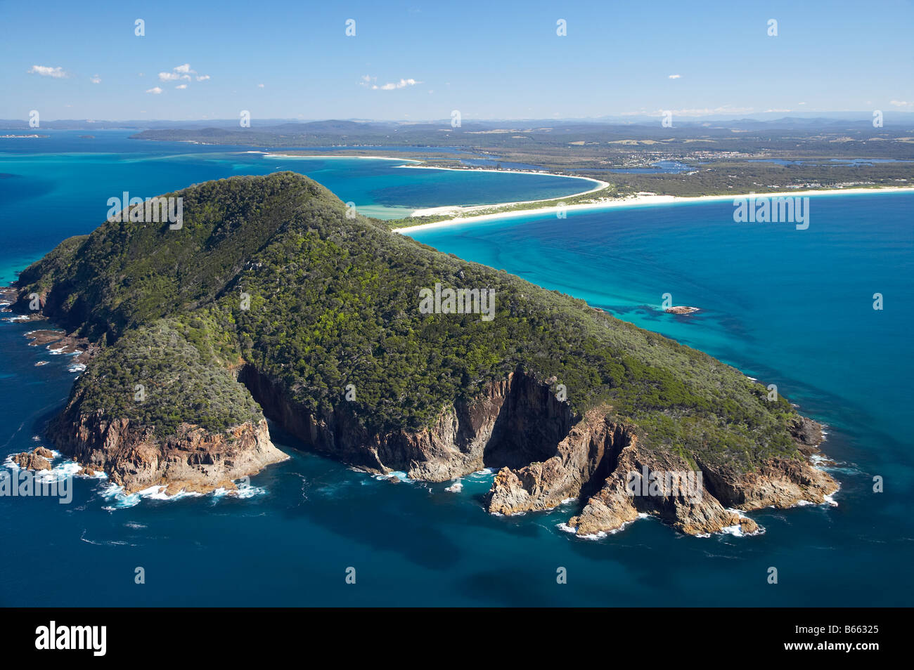 Yacaaba Kopf Eingang zum Port Stephens New South Wales Australien Antenne Stockfoto