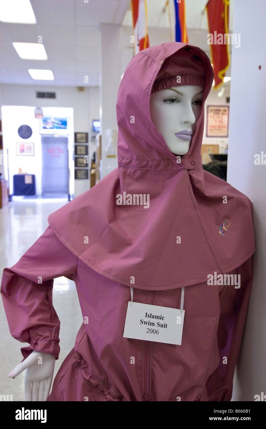 Islamische Badeanzug auf dem Display in Swimming Hall Of Fame Fort Lauderdale Gold Coast Florida Vereinigte Staaten von Amerika Stockfoto