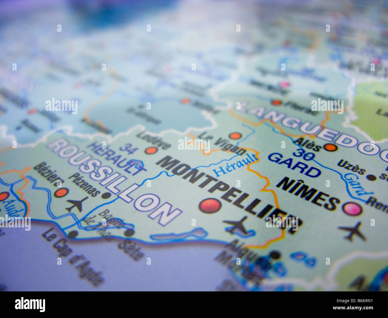 Karte von Frankreich zeigt, Montpellier und Umgebung Stockfoto