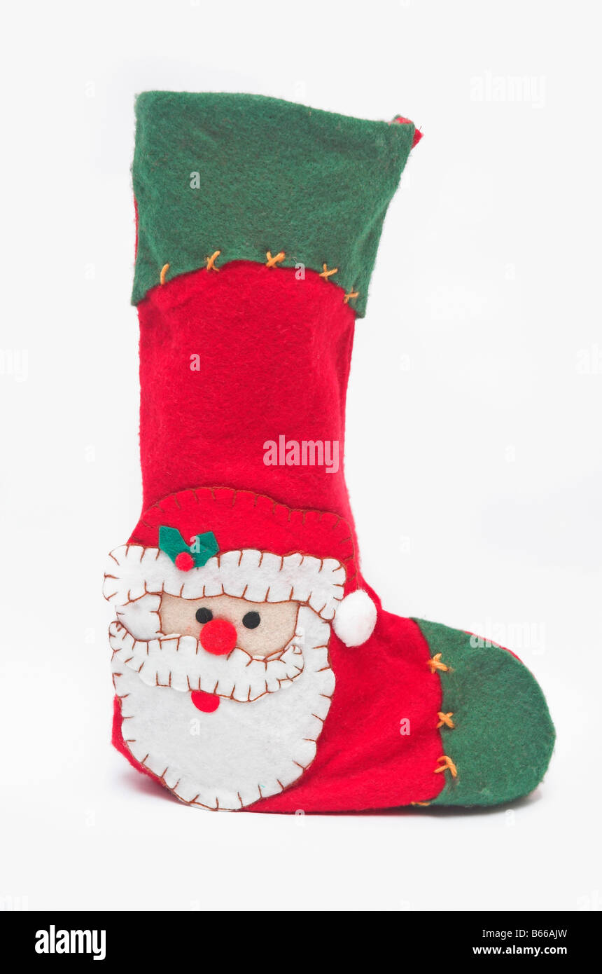 Weihnachts-Strumpf isoliert auf weißem Hintergrund Stockfoto