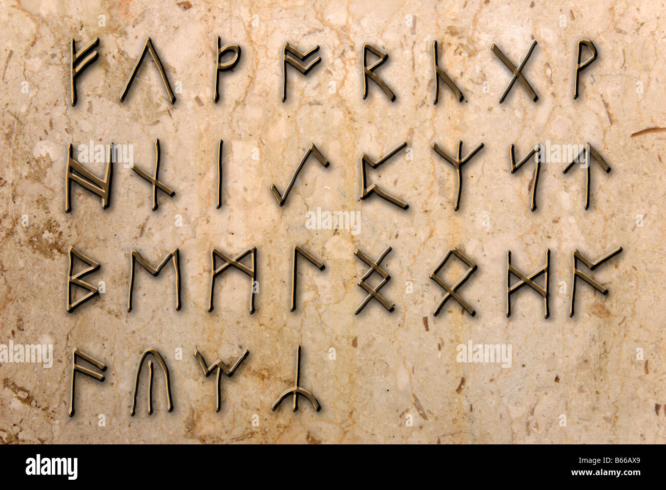 Angelsächsische Runen, das Futhorc-System. Stockfoto