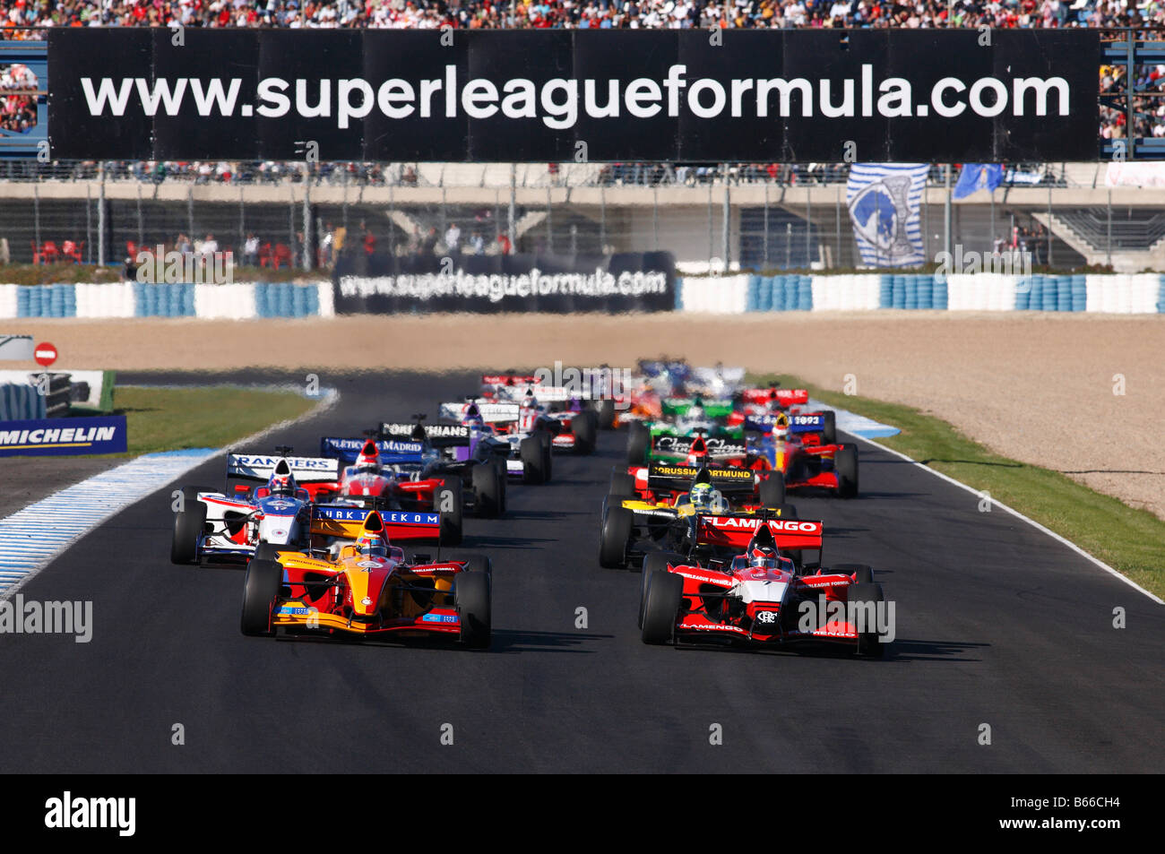 Superleague Formula Autos auf Einführungsrunde, Jerez, Spanien Stockfoto
