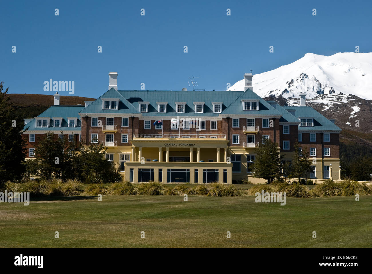 Bayview Chateau Tongariro, Whakapapa Village, Tongariro Nationalpark, Mount Ruapehu, Neuseeland Stockfoto