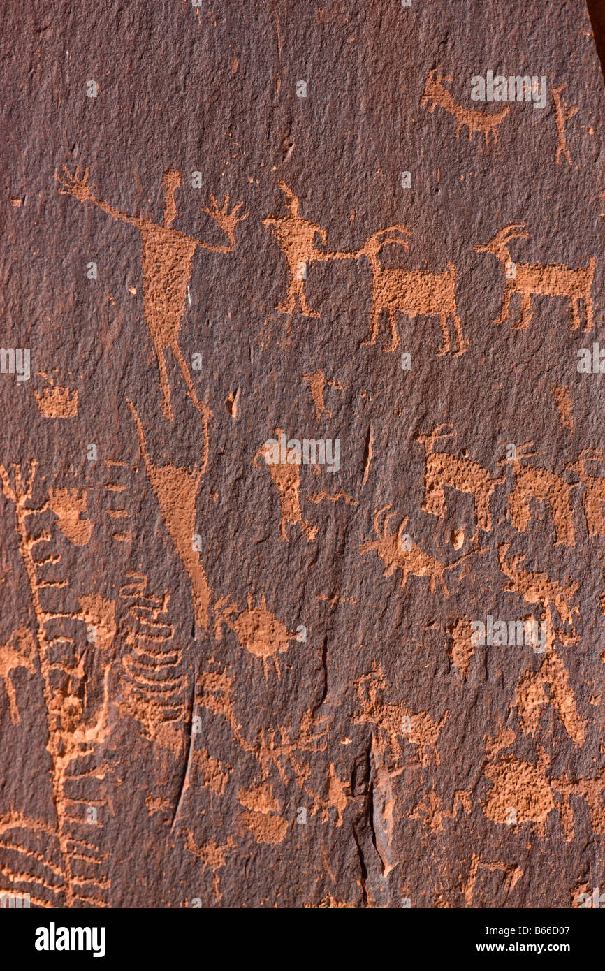 Indianische Felszeichnungen in der Nähe von Moab Utah Stockfoto
