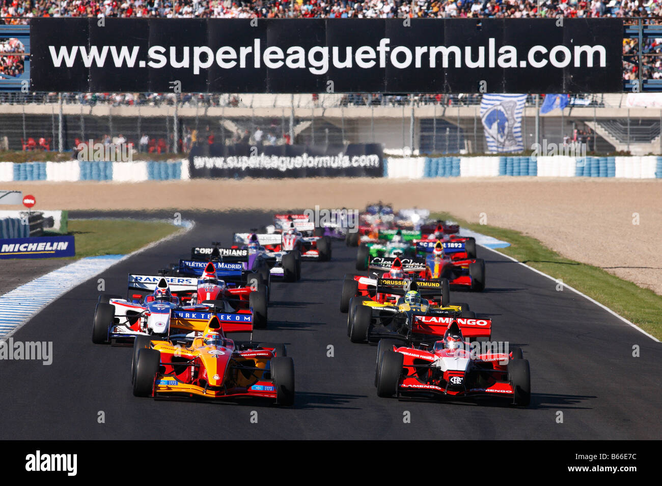 Superleague Formula Autos auf Einführungsrunde, Jerez, Spanien Stockfoto