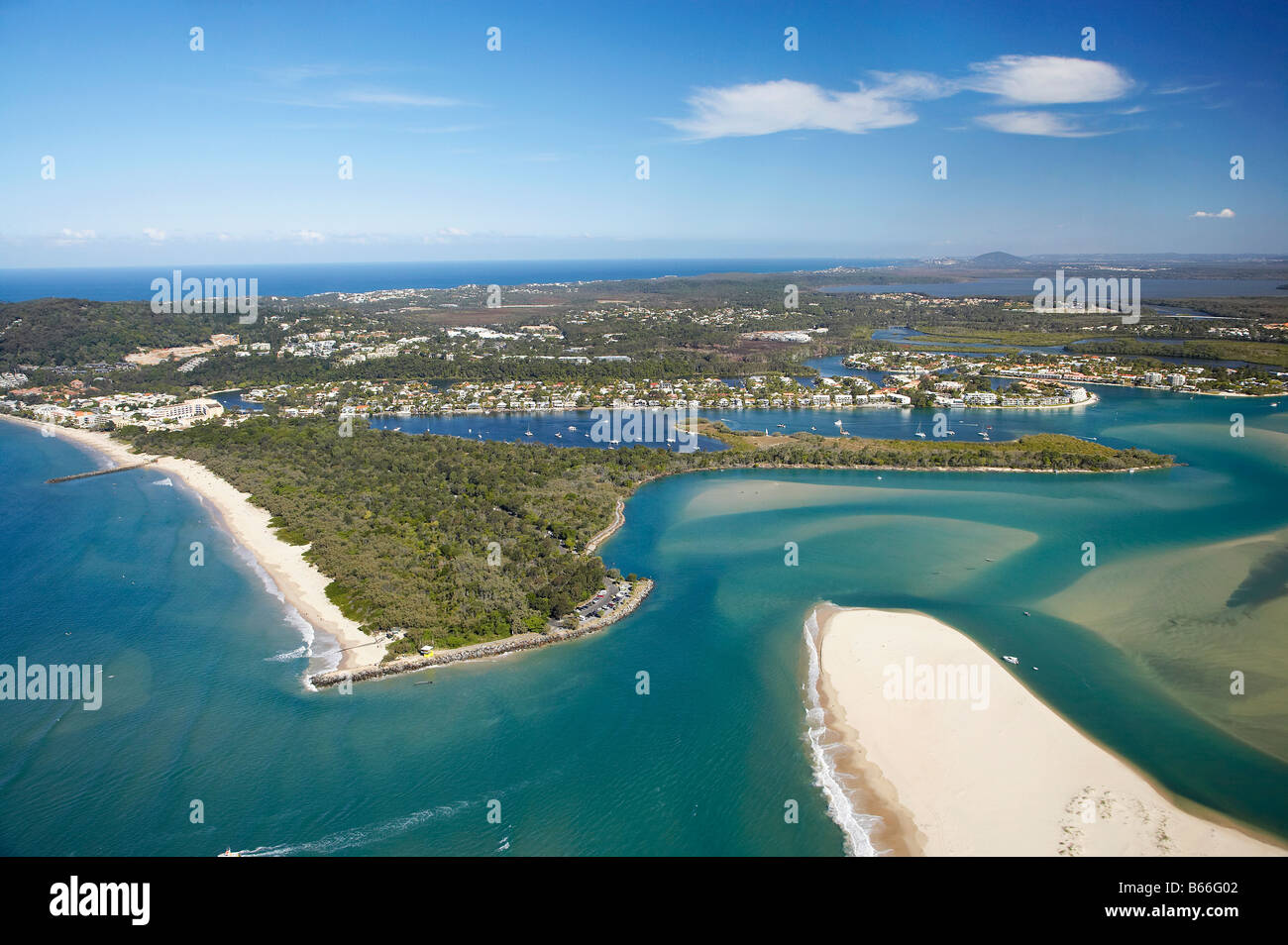 Mündung des Noosa River Noosa Heads Sunshine Coast Queensland Australien Antenne Stockfoto