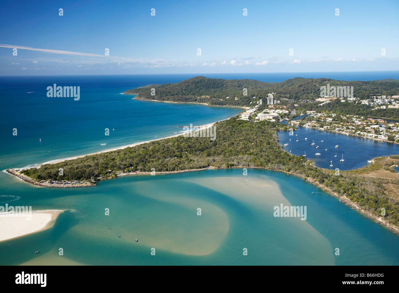 Mündung des Noosa River Noosa Heads Sunshine Coast Queensland Australien Antenne Stockfoto