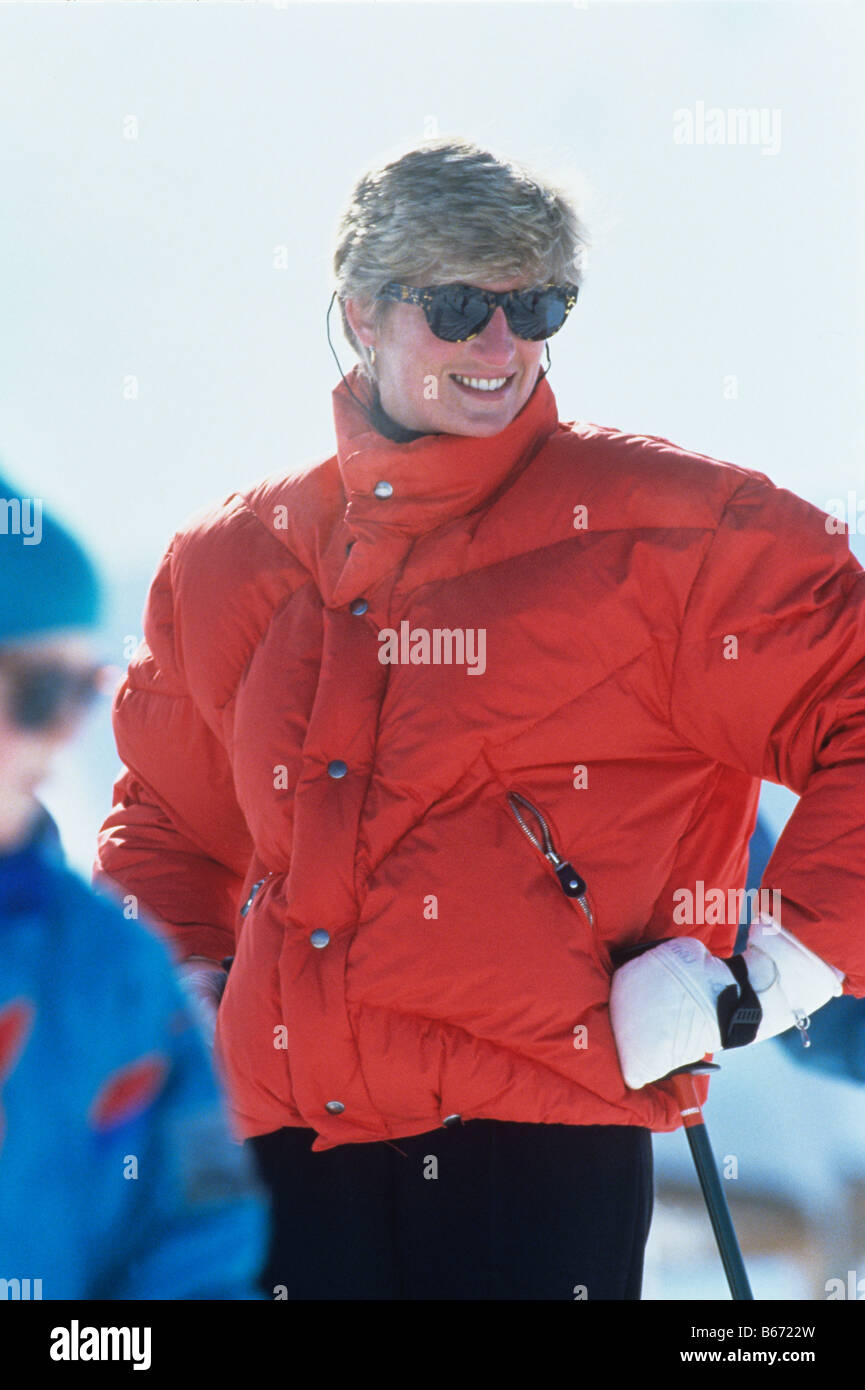 Prinzessin Diana im österreichischen Resort Lech Skifahren Stockfoto