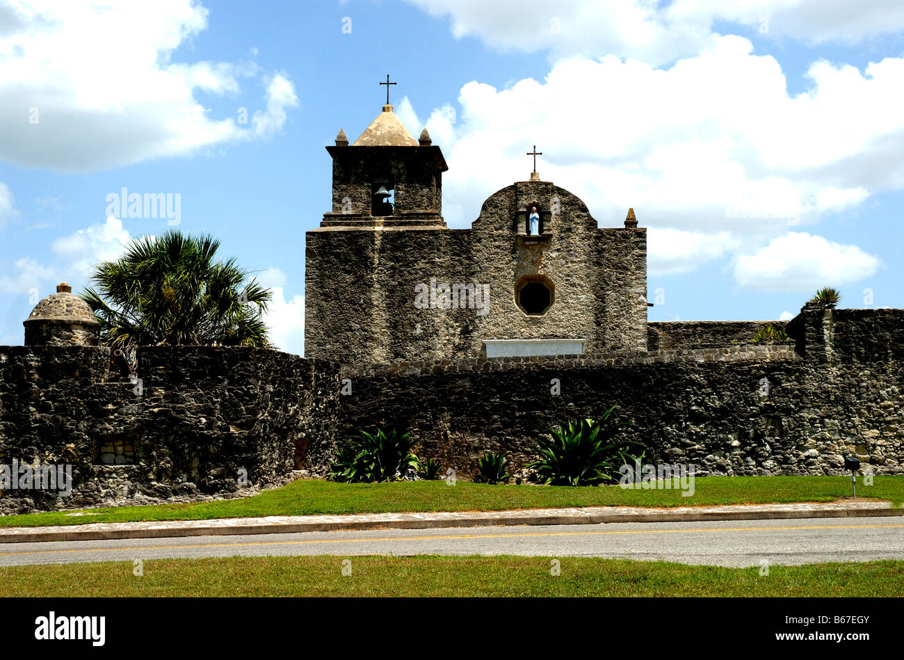 Presidio La Bahia Mission an Goliad, Texas. Zog an den heutigen Standort im Jahre 1749, The Goliad-Massaker im Jahr 1836 hier aufgetreten Stockfoto