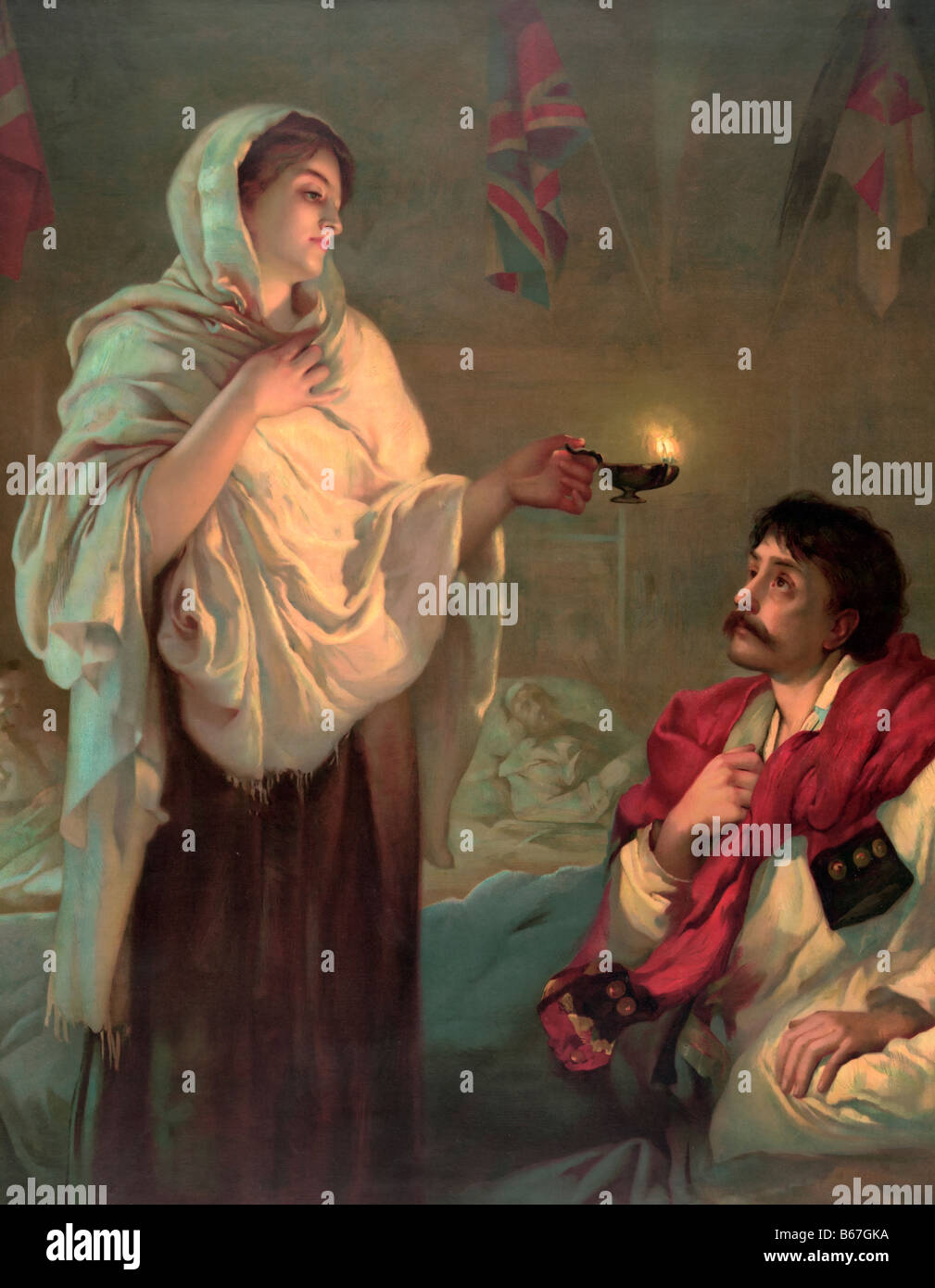Florence Nightingale Holding Lampe vor Mann Stockfotografie Alamy