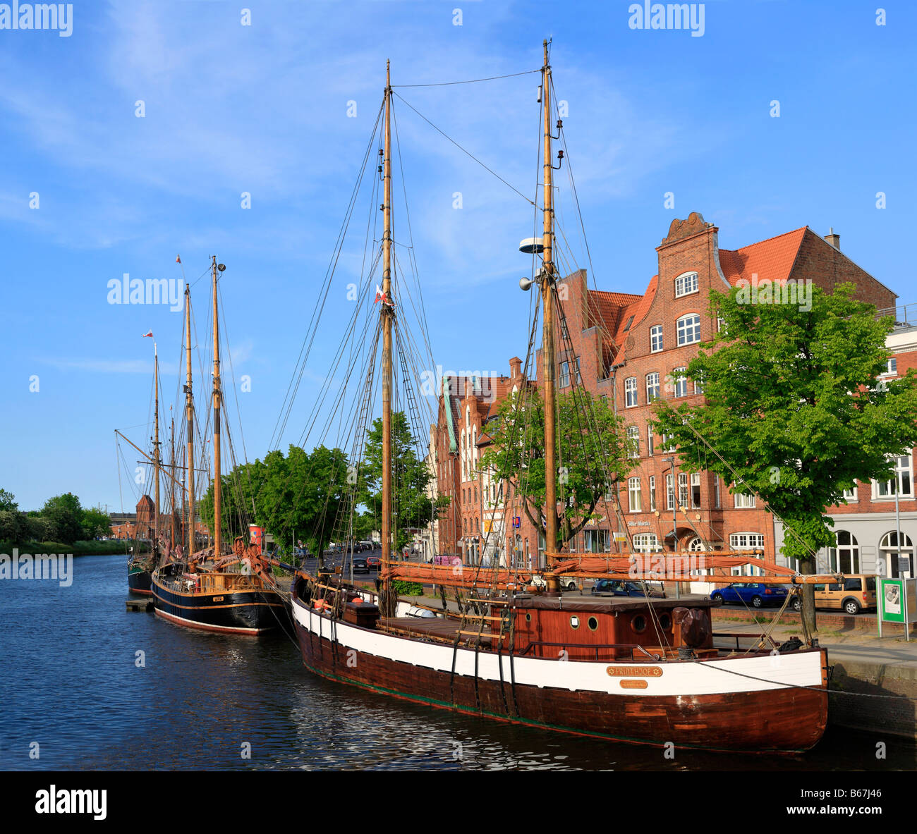 Alten Segel Schiff, Fluss Trave, Lübeck, Schleswig Holstein, Deutschland Stockfoto