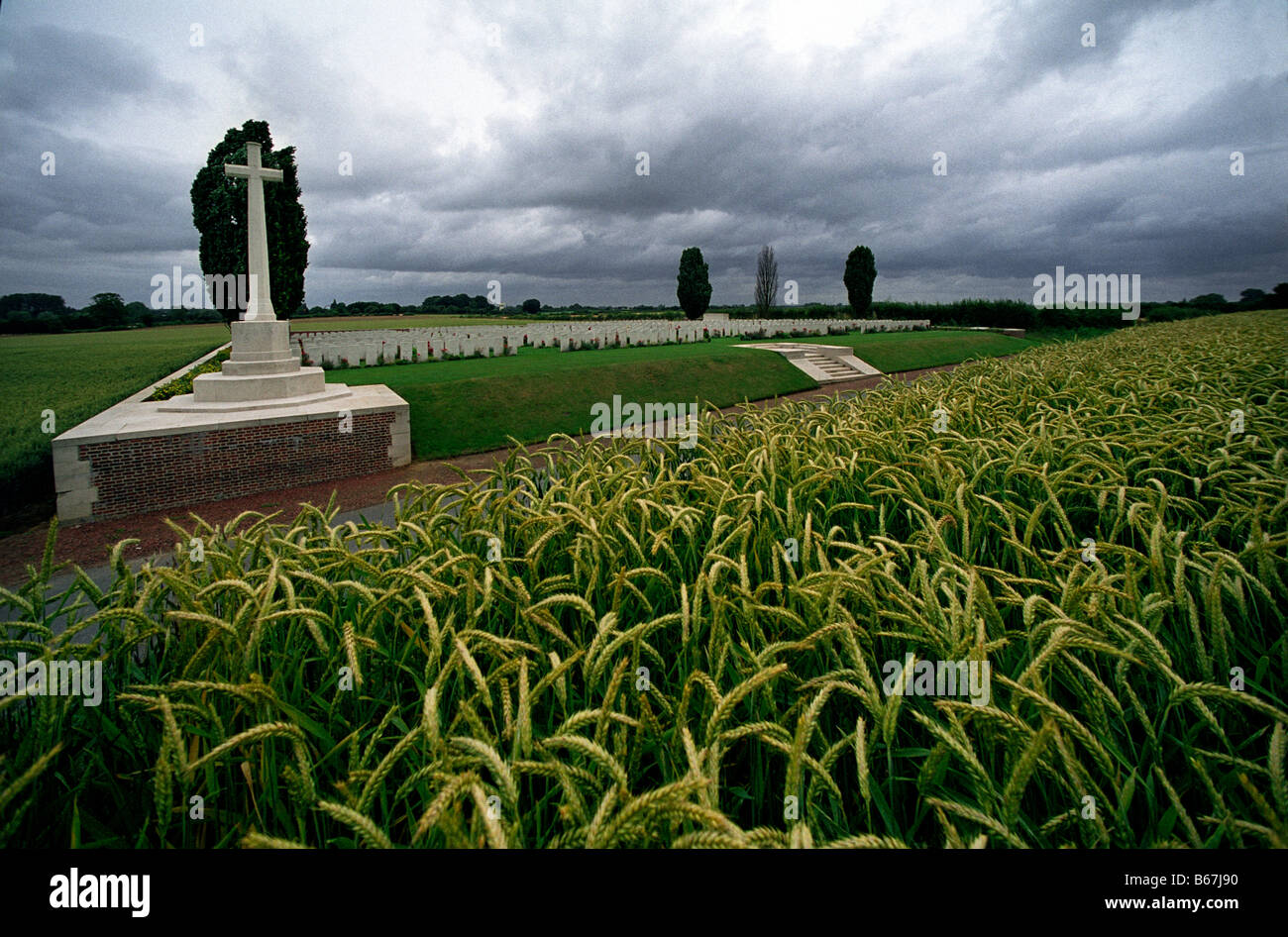 Überqueren Sie die Straße Friedhof, Frankreich. WW1 Commonwealth-Kriegsgräber-Kommission, Toten, Remember Stockfoto