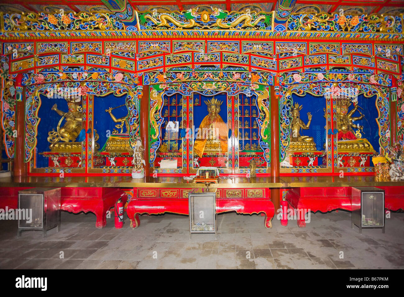 Innenraum eines Tempels, Da Zhao Tempel, Hohhot, Innere Mongolei, China Stockfoto