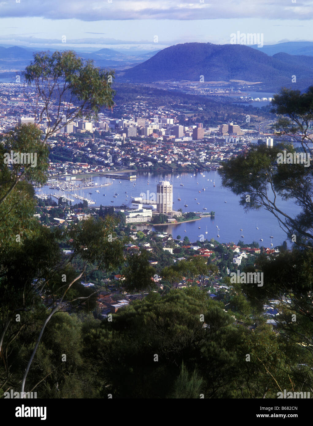 Blick auf Hobart, der Landeshauptstadt von Tasmanien aus Mount Nelson Stockfoto