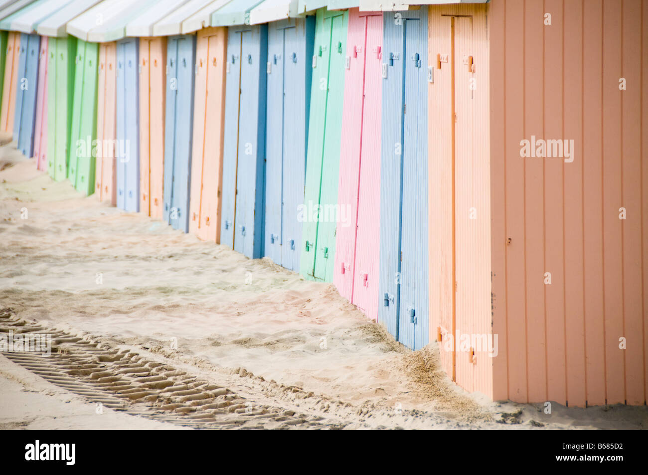 Bunte Strand Hütten, Berck, Pas-De-Calais, Frankreich Stockfoto