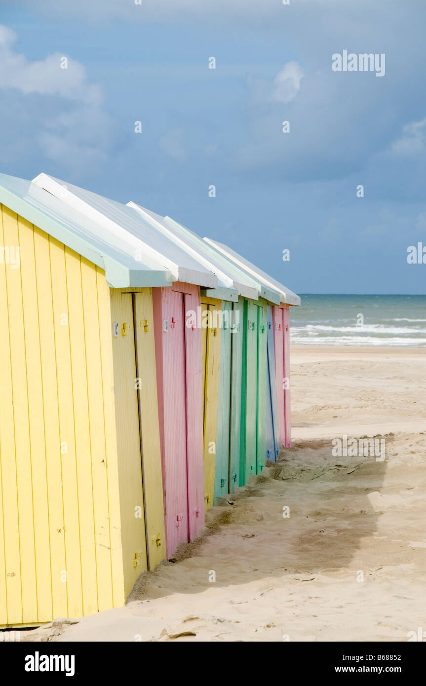 Bunte Strand Hütten, Berck, Pas-De-Calais, Frankreich Stockfoto