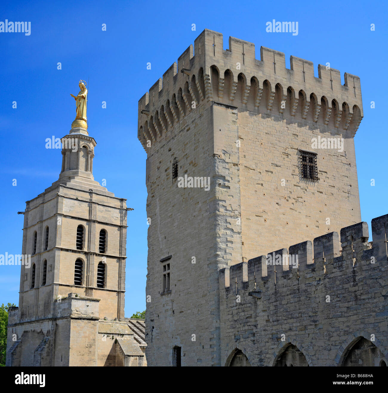 Avignon Kathedrale (Notre-Dame des Doms), Papstpalast (14. Jahrhundert), UNESCO-Weltkulturerbe, Avignon, Provence, Frankreich Stockfoto