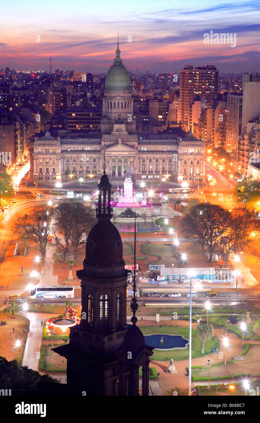 Nationalkongress und "Quadrat zwei Kongress" Garten. Luftaufnahme. Buenos Aires, Argentinien, Südamerika. Stockfoto