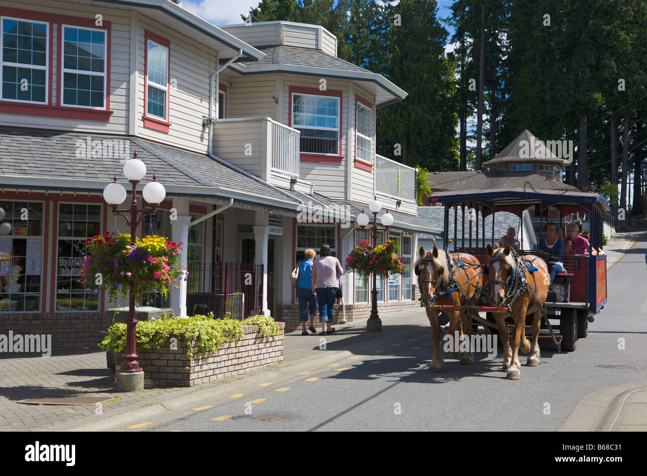 Pferd und Wagen Chemainus "Vancouver Island" Britisch-Kolumbien Kanada Stockfoto