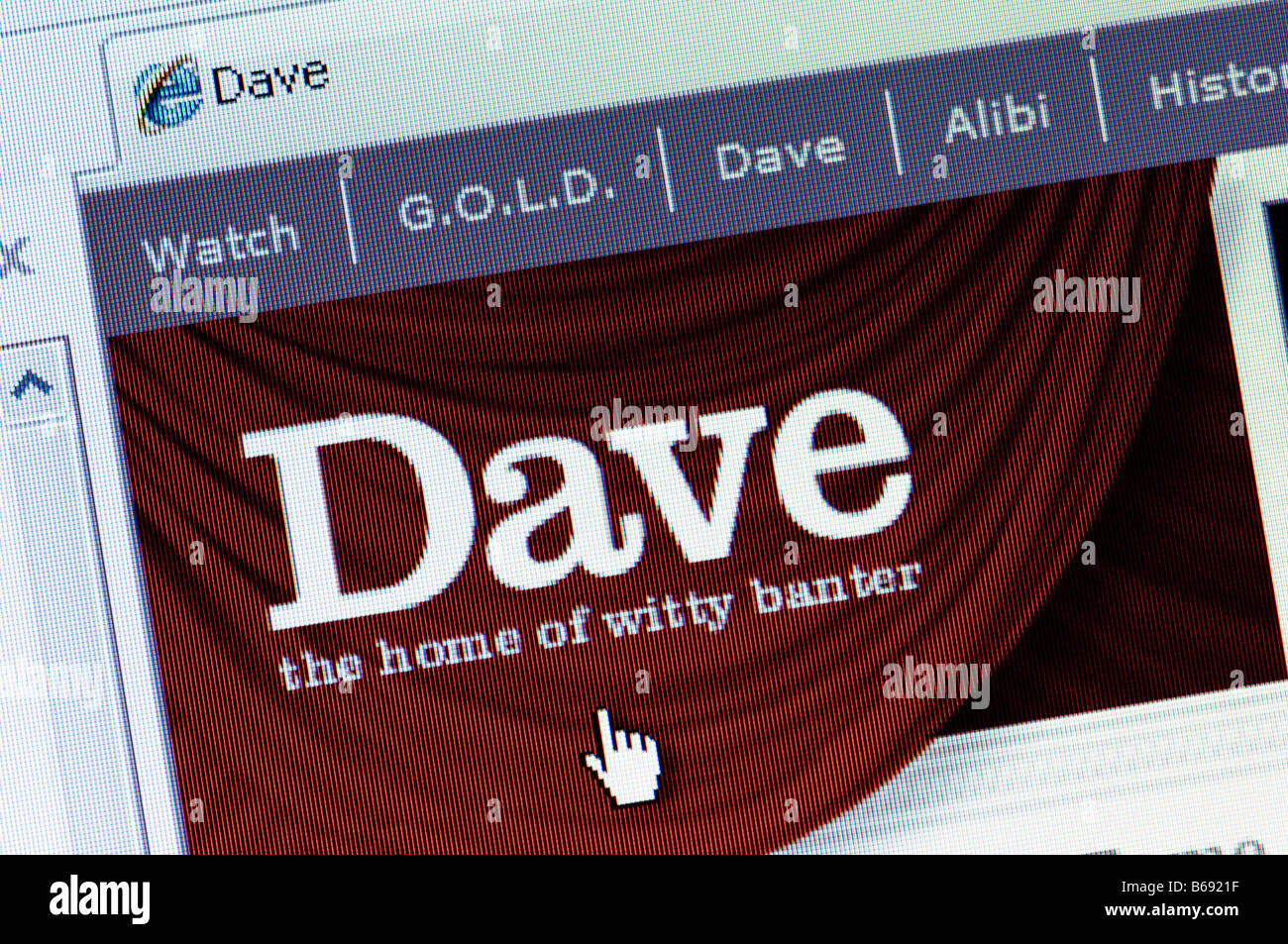 Makro-Screenshot von Dave tv Kanal Webseite nur zur redaktionellen Verwendung Stockfoto