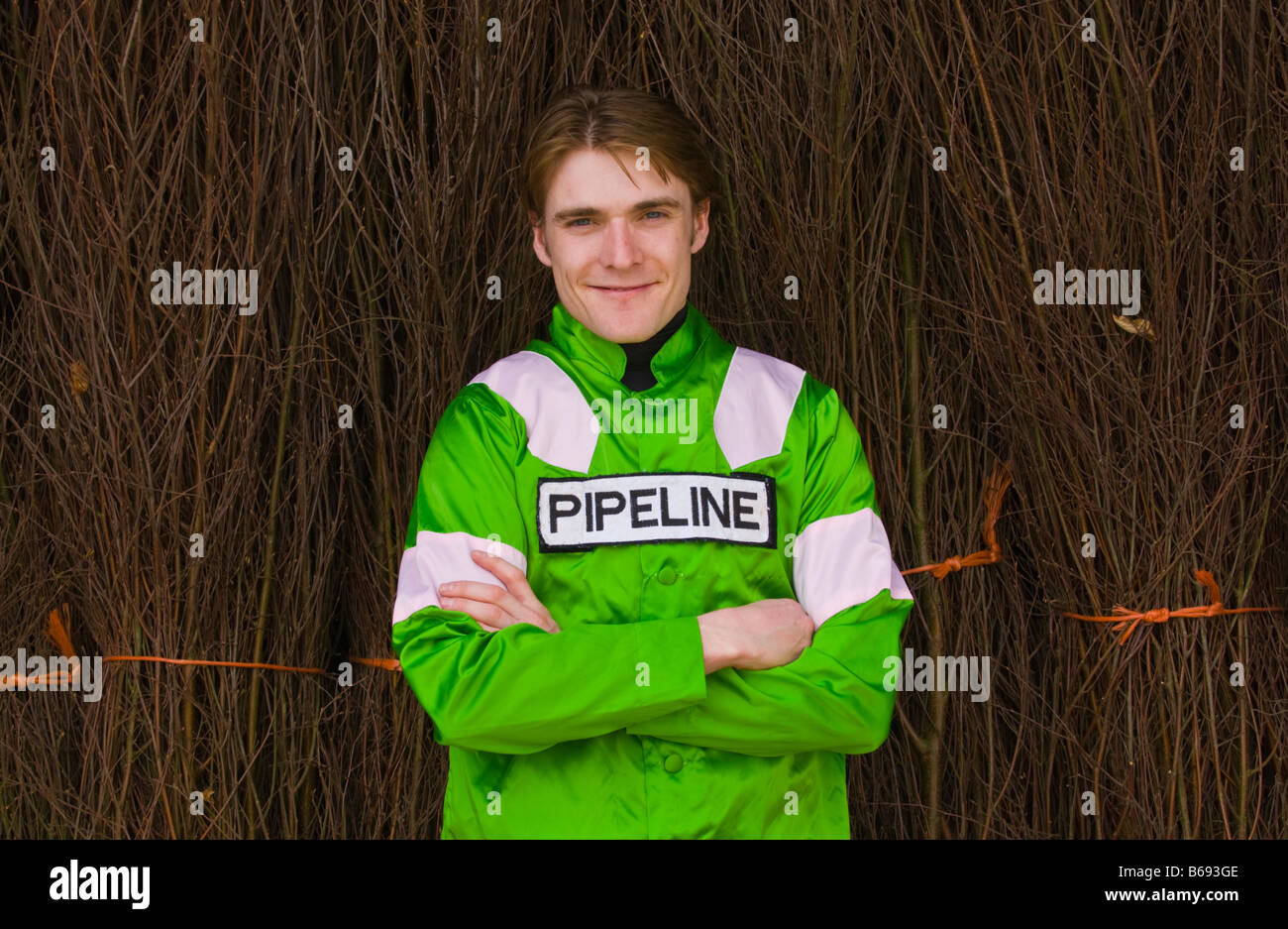 Jockey Tom Scudamore Porträt bei Chepstow Racecourse, Monmouthshire, South Wales, UK Stockfoto