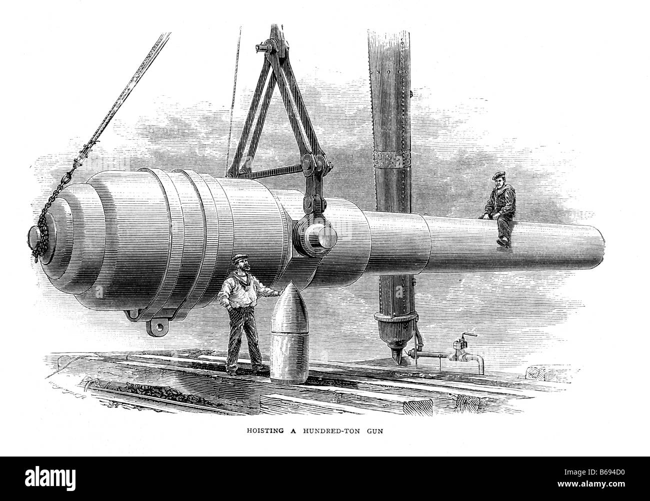 Eine einhundert Tonnen Fang Lade Kanone von W G Armstrong Ltd Elswick Newcastle upon Tyne 19. Jahrhundert Illustration gebaut Stockfoto