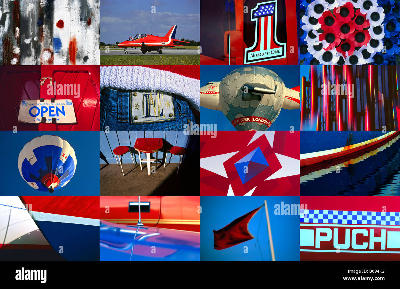 Mehreren 16 x Bild Querformat Montage - rot, weiß und blau Themen. Stockfoto
