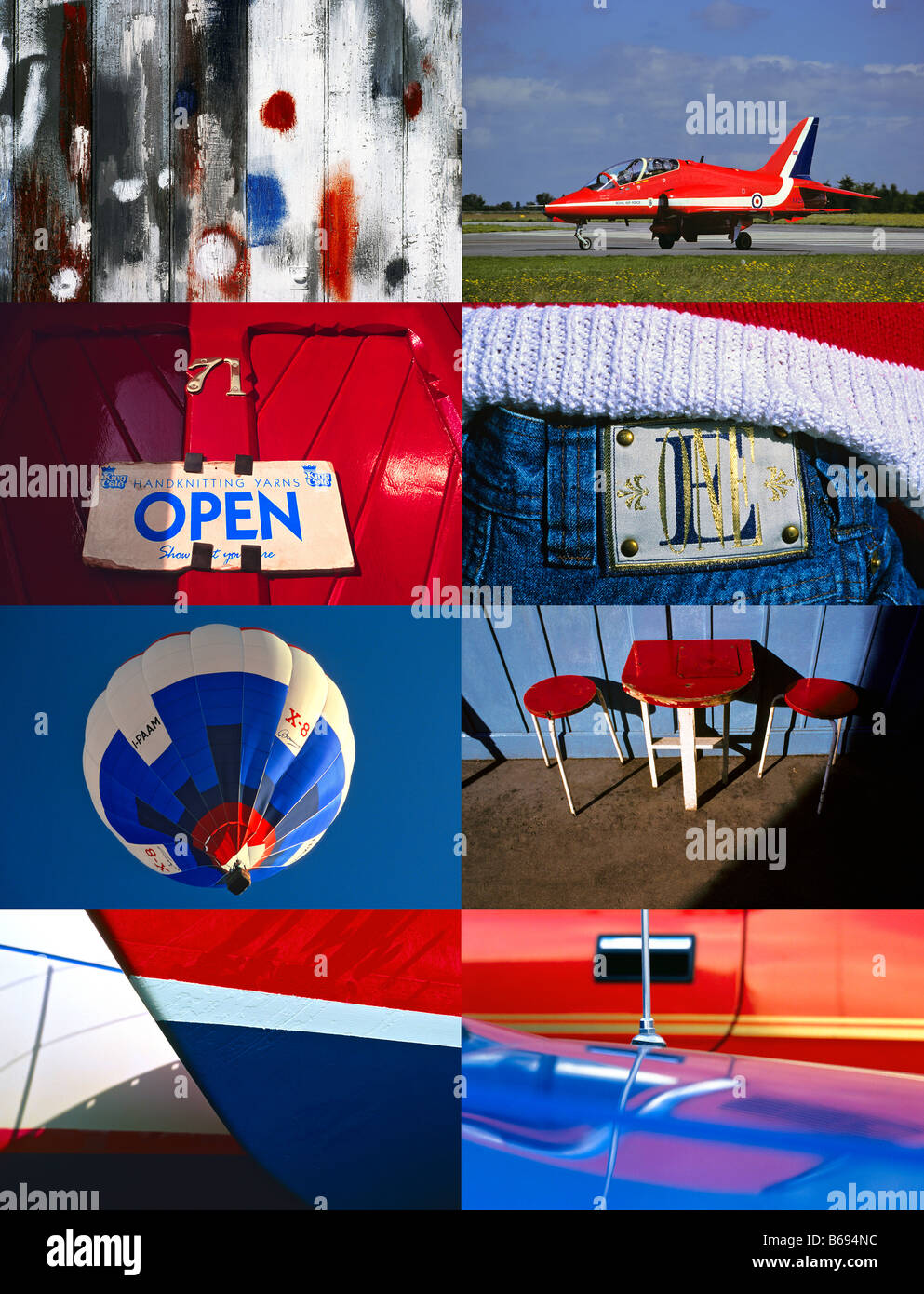 Mehrere 8 x Bild Hochformat Montage - rot, weiß und blau Themen. Stockfoto