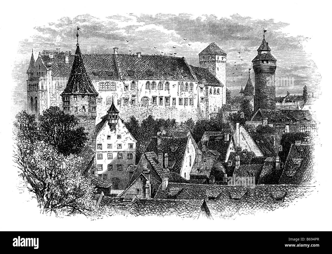 Die alte Burg Nürnberg Deutschland 19. Jahrhundert Illustration Stockfoto