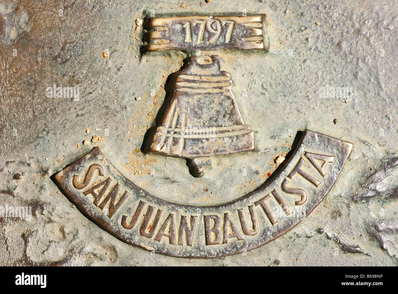 Mission San Juan Bautista Gedenktafel an der Statue am California State Capitol Sacramento Stockfoto