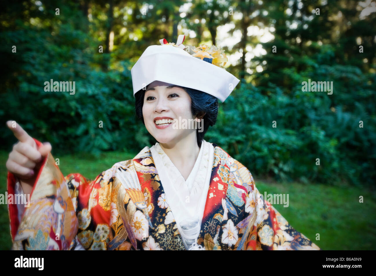 Nahaufnahme eines japanischen Braut trägt traditionellen Kleidung Stockfoto