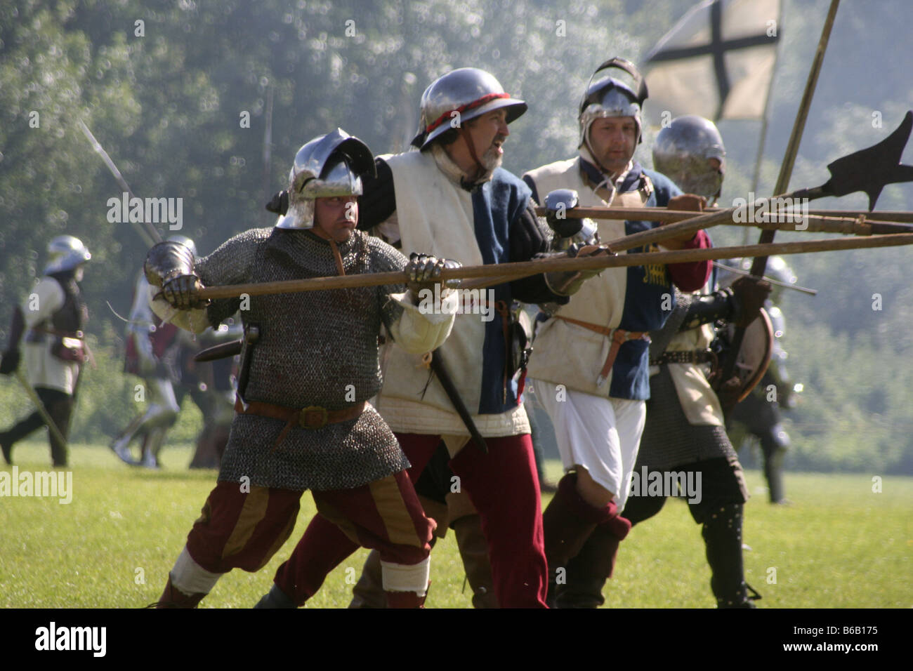 Nachstellung der Schlacht am Mittelalterfest Tewkesbury, Gloucestershire, England, Uk Stockfoto