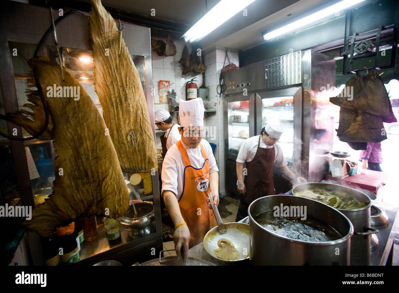 Ein Koch bereitet Haie-Suppe in einem Restaurant, Bangkok, Thailand. Stockfoto