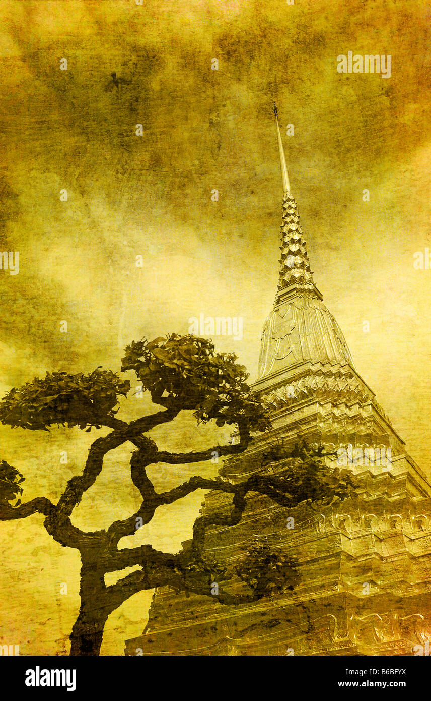 Vintage Bild der goldenen Stupa im Wat Phra Kaew Bangkok Stockfoto