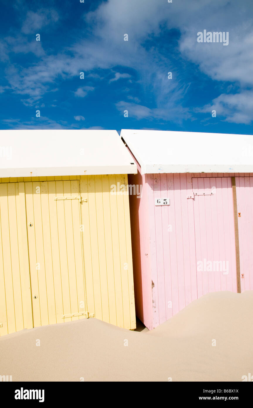 Bunte Strand Hütten, Berck, Pas-De-Calais, Frankreich Stockfoto
