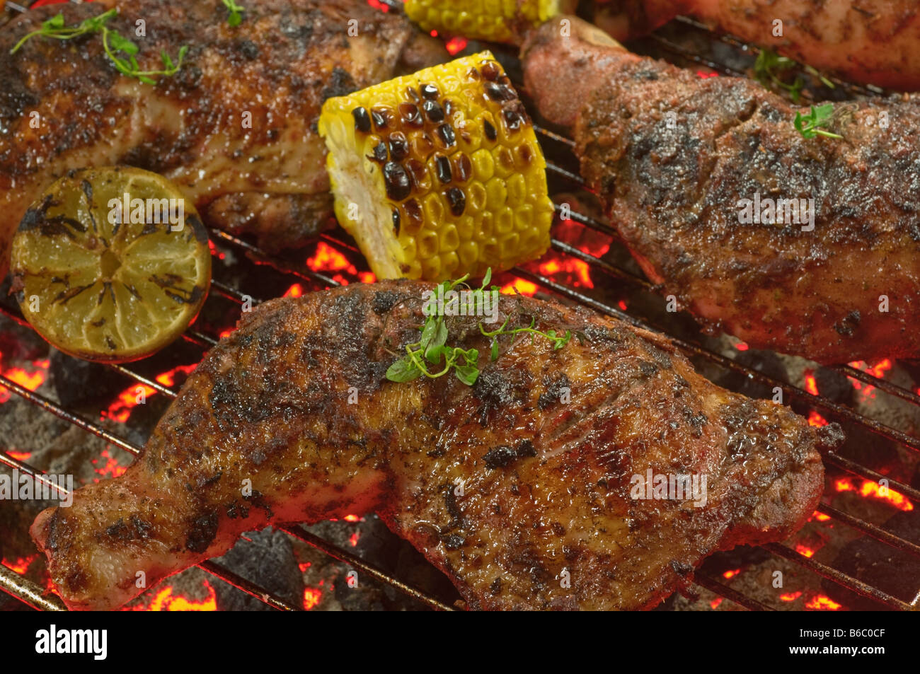 Jerk Chicken Essen Stockfoto Jerk Chicken Essen Stockfoto