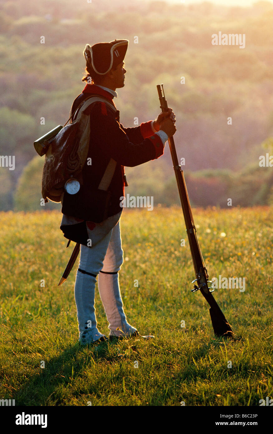 Reenactor gekleidet als Continental Soldat, Valley Forge National Historical Park, Valley Forge, Pennsylvania, USA Stockfoto