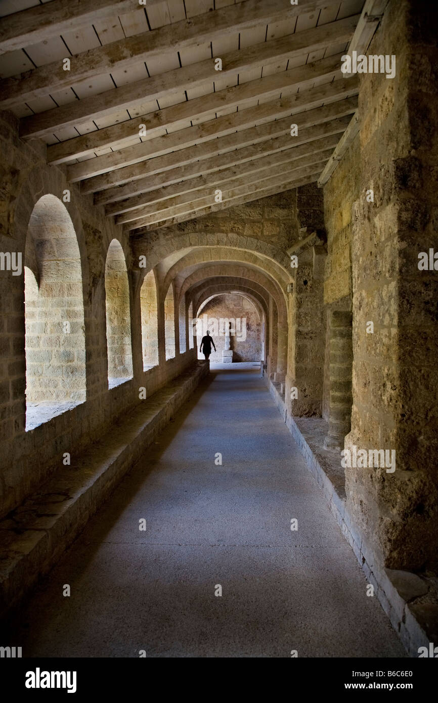 Verbleibenden rekonstruiert Seite der Abtei Klöster, St Guilhem le Desert, Languedoc-Roussillon, Frankreich Stockfoto