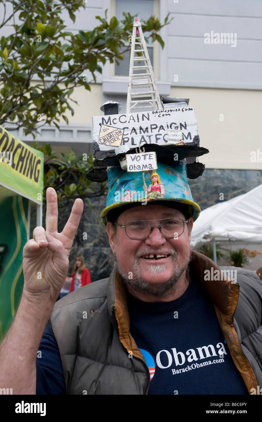 Obama politische Unterstützer mit einzigartigen Kopfbedeckung während Festivals Gainesville Florida Stockfoto