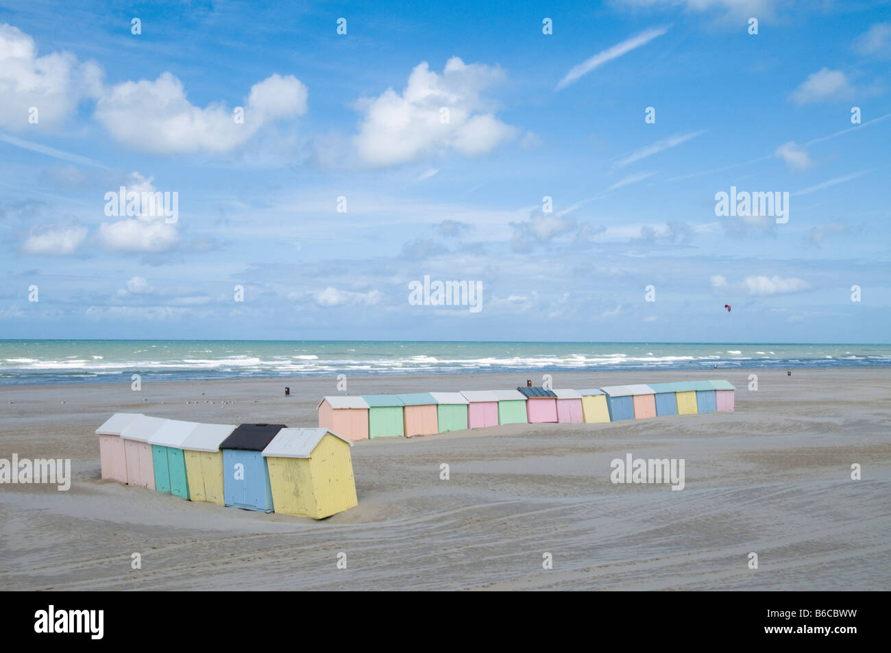 Bunte Strand Hütten, Berck, Pas-De-Calais, Frankreich Stockfoto