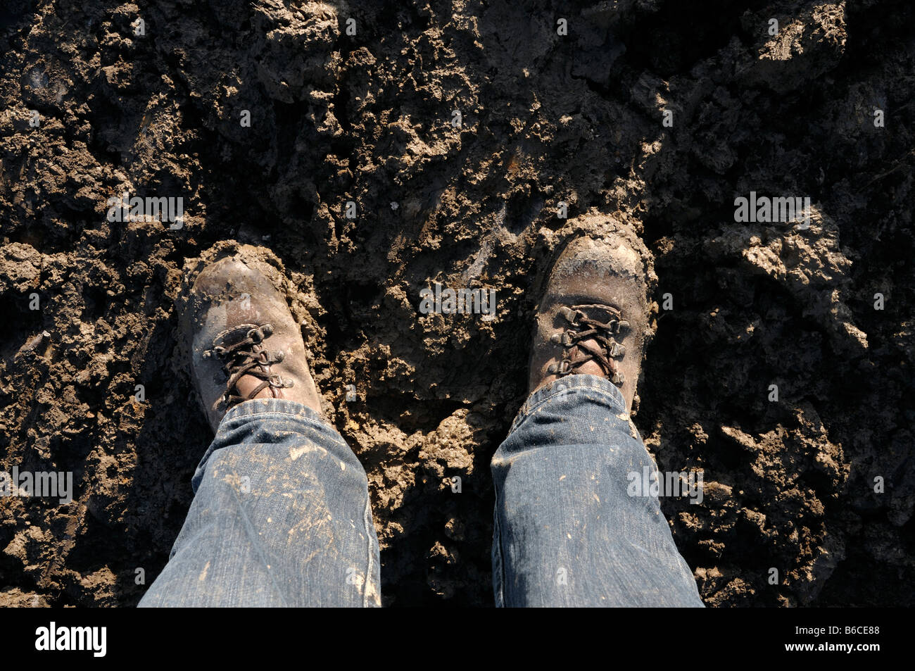 Schlammigen Stiefel Stockfoto