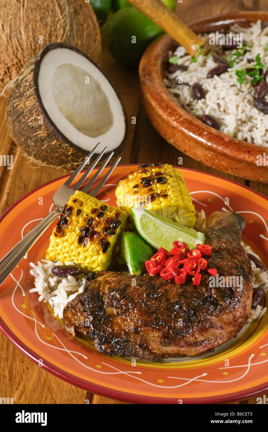 Jerk Chicken Essen Stockfoto