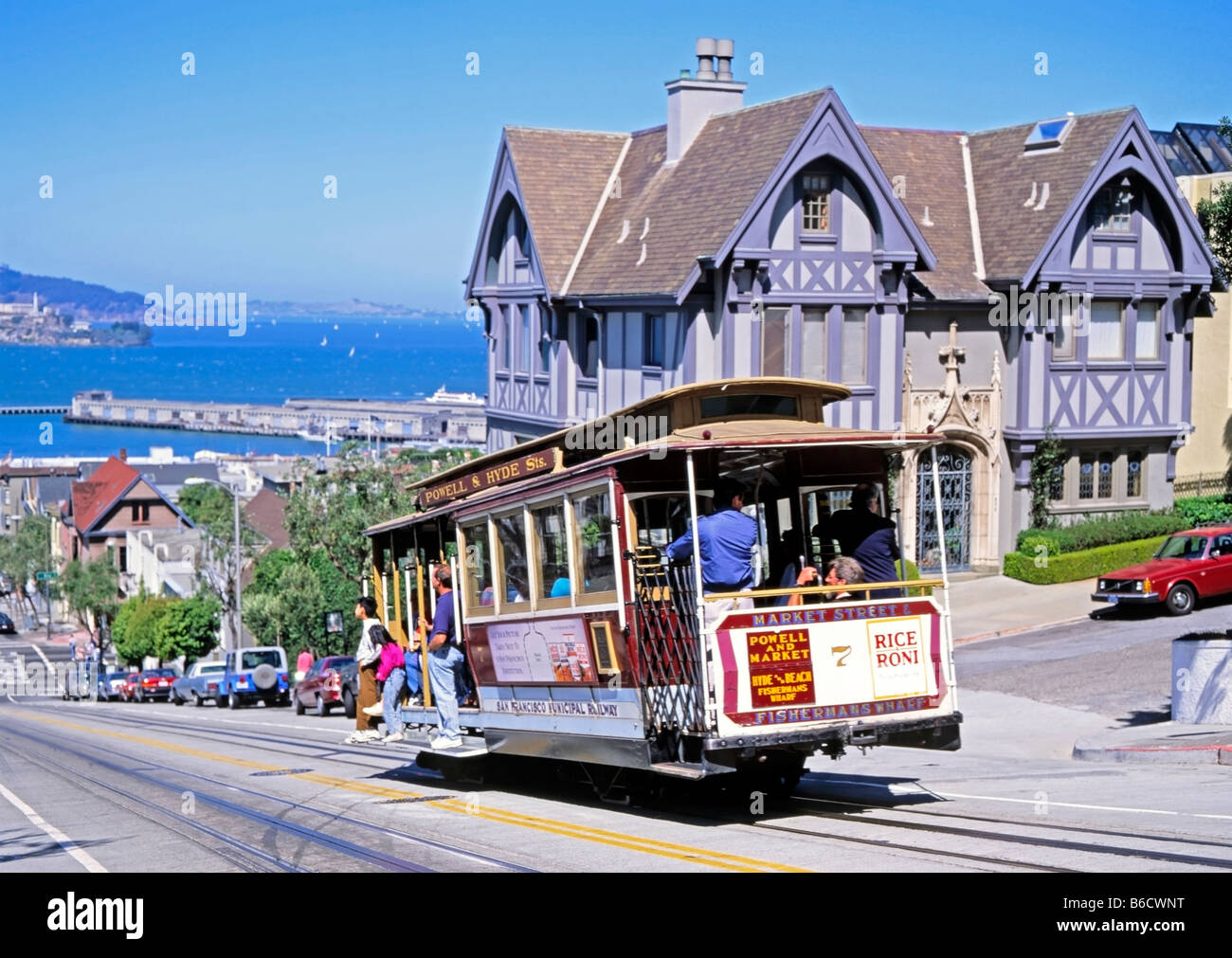 Kalifornien, San Francisco, Hyde St, Seilbahn. Stockfoto