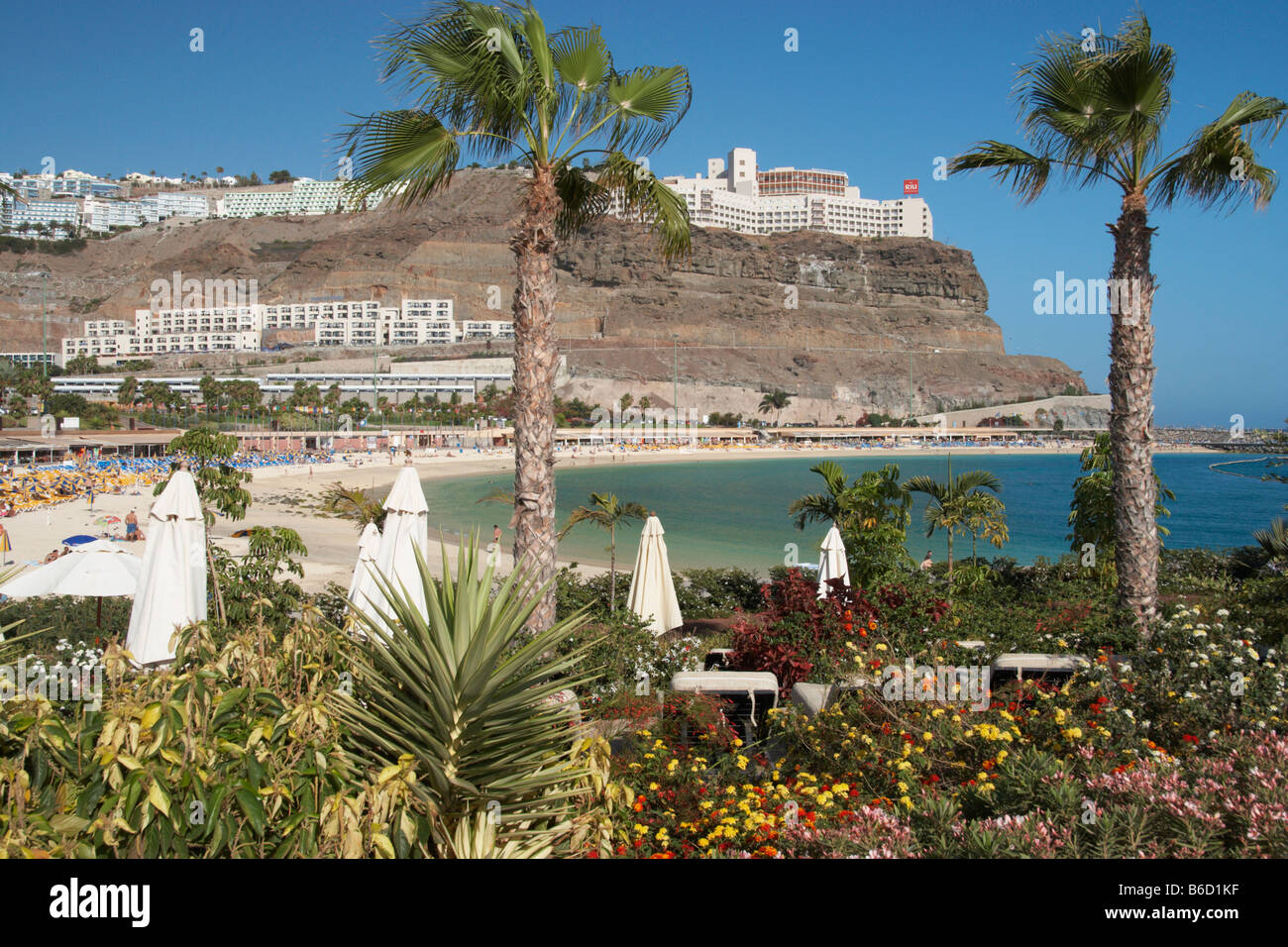 Gran Canaria: Rui Hotel Vistamar mit Blick auf Playa De Los Amadores in der Nähe von Puerto Rico Stockfoto
